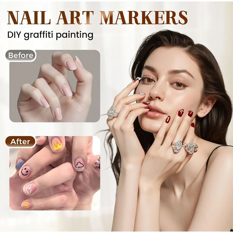 Nail Art Graffiti Pen Set Nail Marker Drawing Acrylic Paint Pens Waterproof Nail Painting Manicure Extra 0.5m Fine 12 Colors