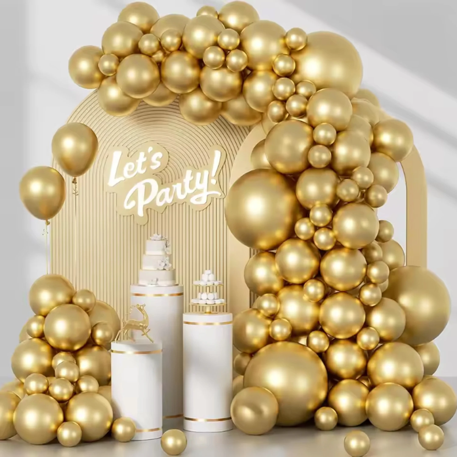 94-teiliges goldenes Latex-Ballon-Set aus Metall, geeignet für Hochzeiten, Geburtstage, Poppartys, Brautpartys und Partys
