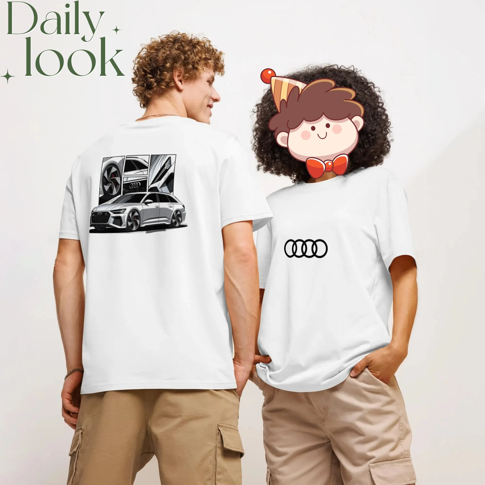 

2025 Summer Audi Car Pattern Print Rider Fan Short-sleeved T-shirt Men's and Women's Same Short-sleeved Children's Sports Top