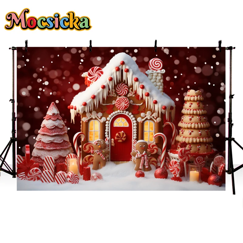 Mocsicka fondo rojo para fiesta de Navidad, fotografía, retrato de niños recién nacidos, casa de dulces, purpurina, decoración de copo de nieve,