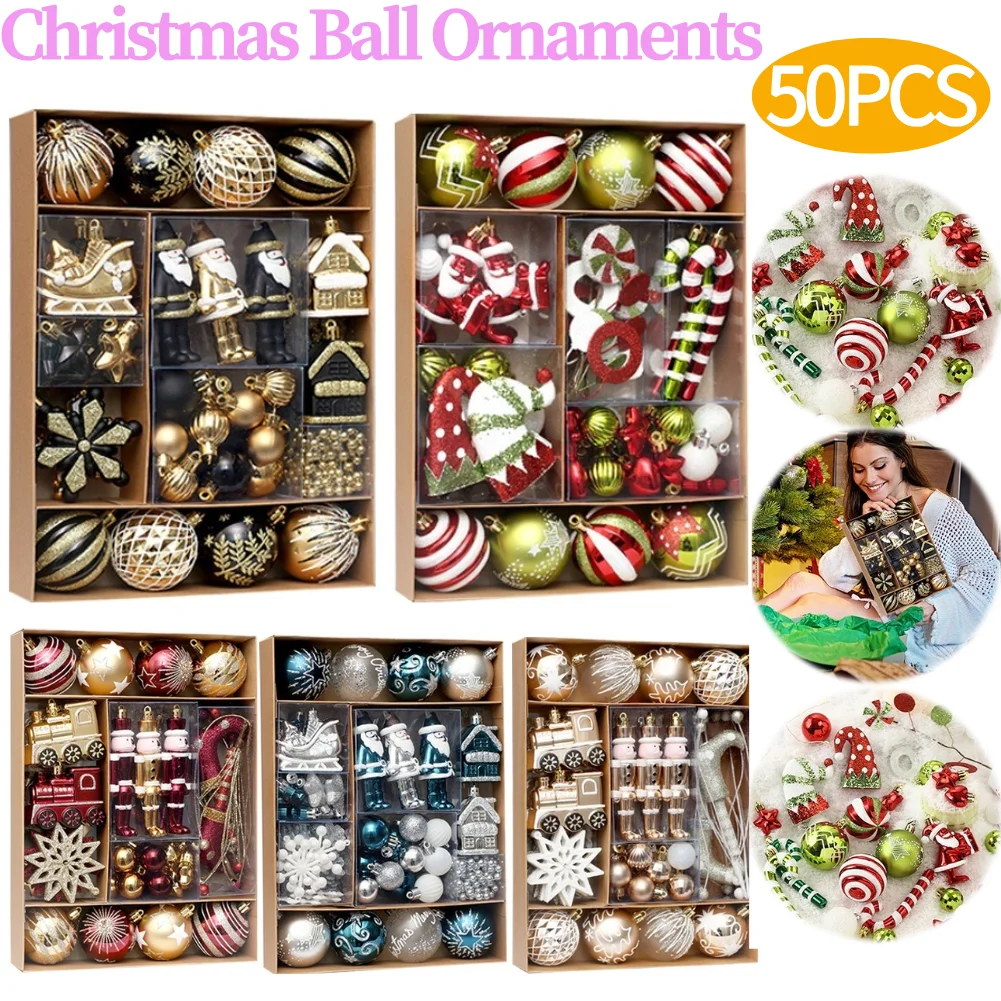 

50Pcs Christmas Tree Ornaments Set Christmas Tree Hanging Pendants Xmas Tree Baubles Hanging Ornaments for Home Party Decor