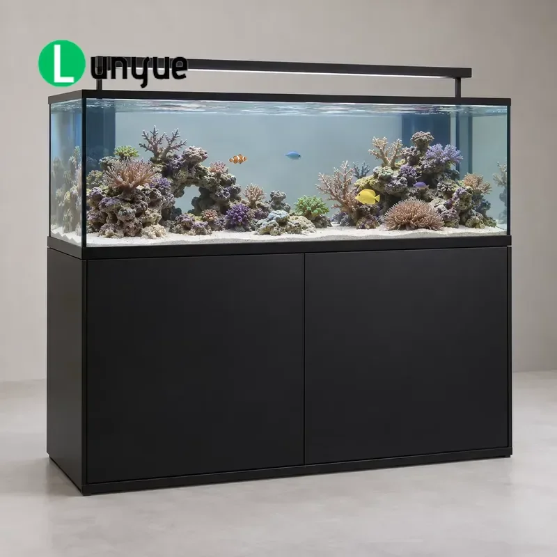 Black Aquarium Stand Cabinet with Two Door Base Storage Furniture for Fish Tank Home Living Room Decor Sturdy Wood Support