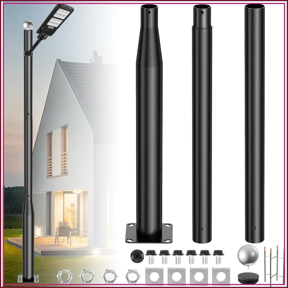 

10ft Street Light Pole, Metal Lamp Post for Solar Lights, Split Poles with Mounting Anchors, Outdoor for Backyard, Park, Driveway
