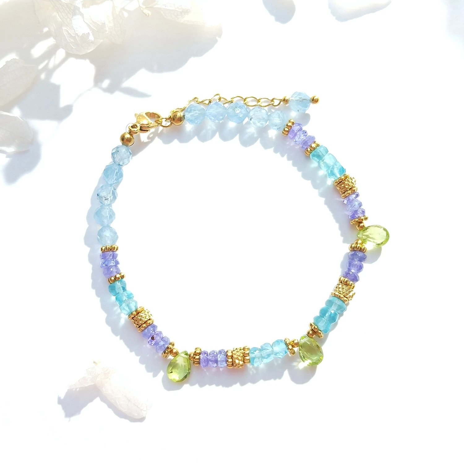 Lii Ji Natural Aquamarine  Apatite Tanzanite Peridot Bracelet Bohemia Style Handmade Fashion Jewelry