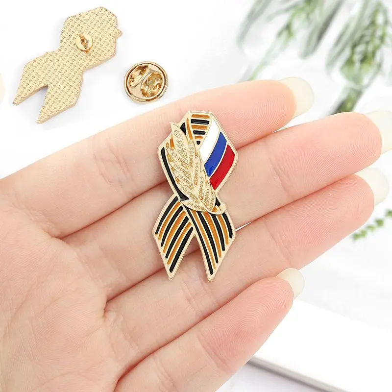Значок ленты Святого Джорджа с русским флагом День Святого Джорджа Победы, эмалированная булавка на лацкан, кленовая мемориальная брошь, праздничный символ, булавка