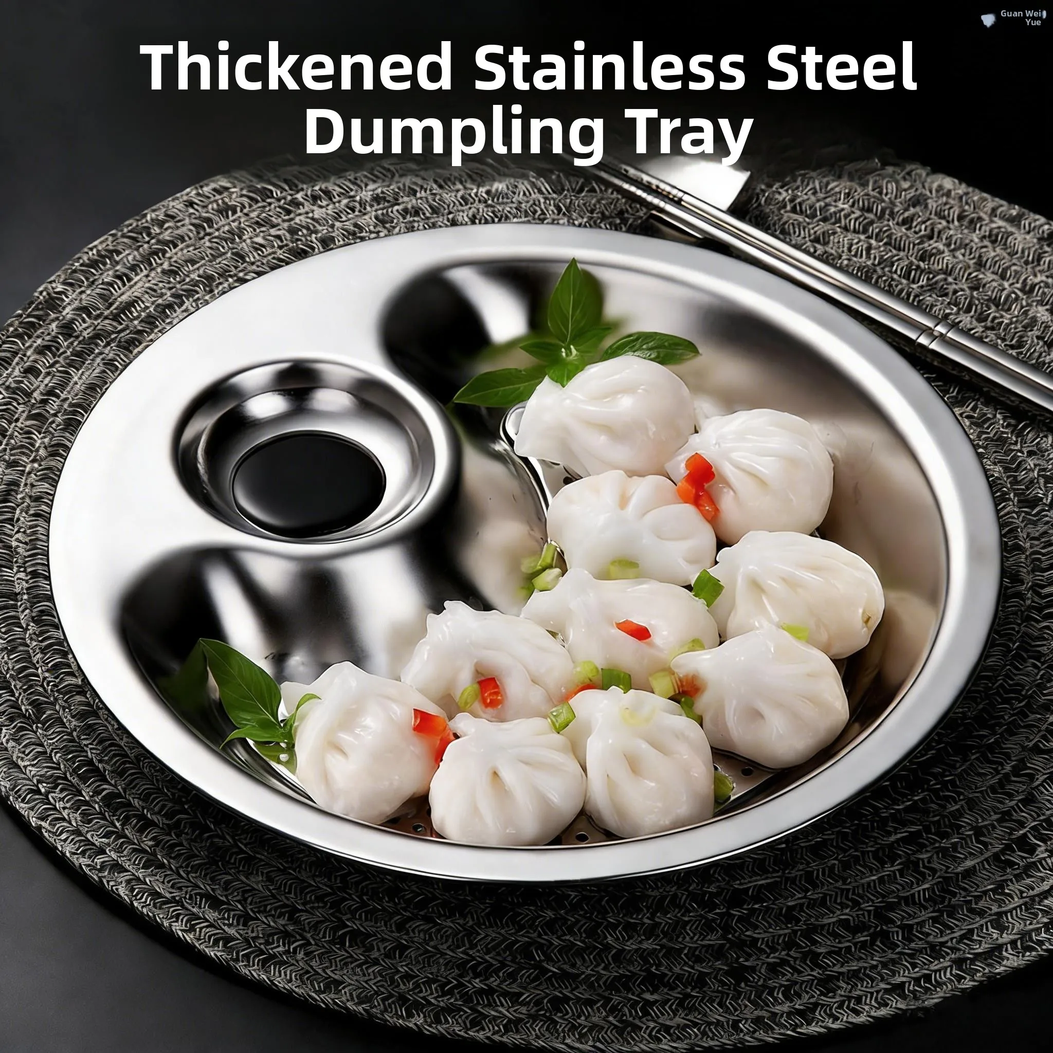 

Stainless Steel Thickened Dumpling Plate with Vinegar Dish Double Layer Drainage round Kitchen Home Use Dim Sum Dinner Plate