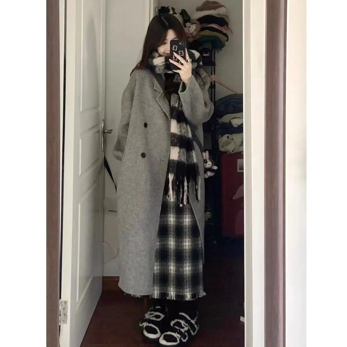 

Женское шерстяное пальто средней длины, весна-осень, новое свободное корейское шерстяное пальто Hepburn Ele маленького размера