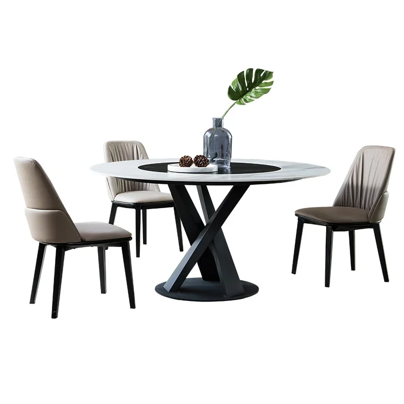 inlaid turntable rock slab round dining table 6/8 people minimalist household dining table small apartment round