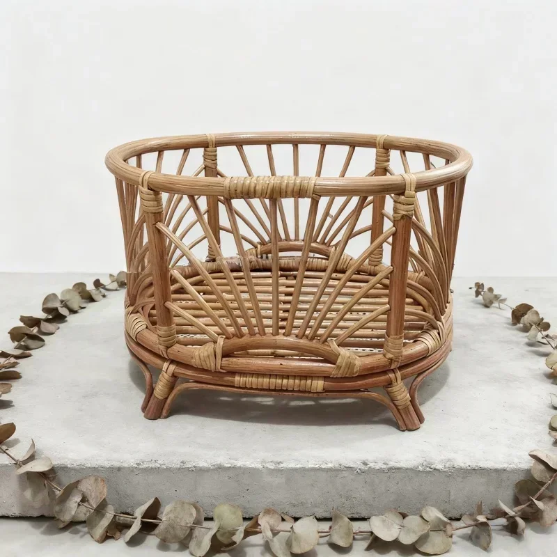 Natural Handmade Rattan Basket Posing Bed Prop Studio Photography Accessory Newborn Portrait Shooting Vintage Display Furniture