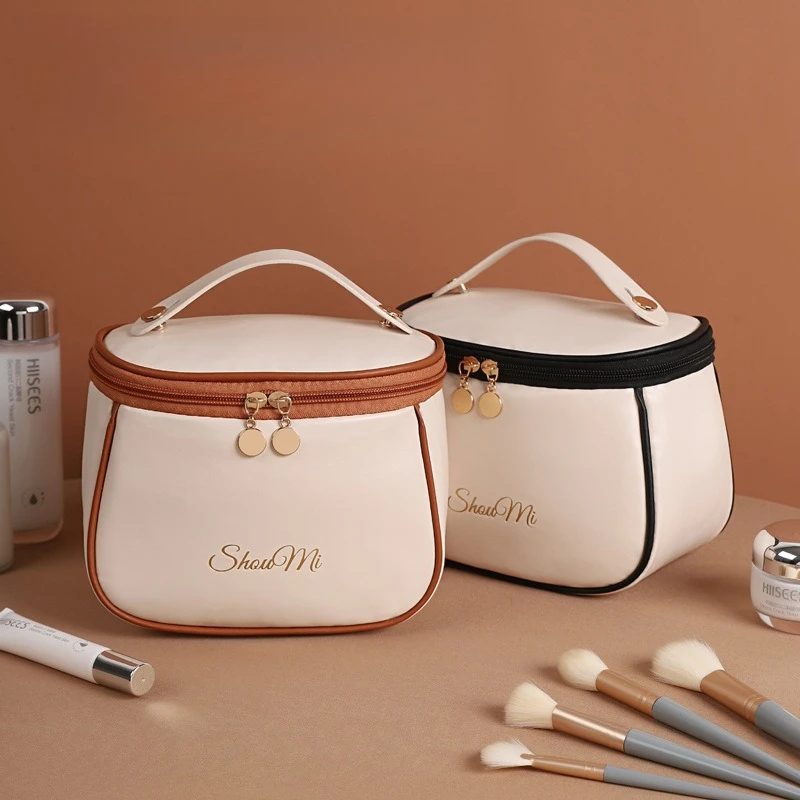 New Makeup Bag Soft PU Large Capacity Makeup Bag Storage Bag Portable Waterproof Multi layer Storage Cream like Leather