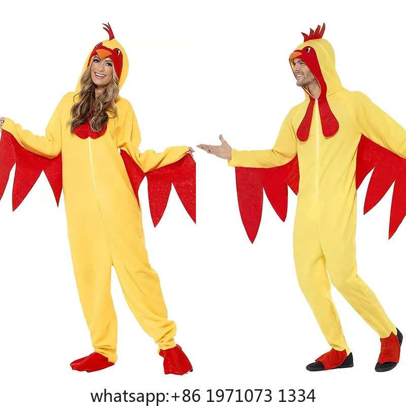 Unisex Funny Animal Chicken Cosplay Costume Novelty Adult Mascot Halloween Role Play Party Jumpsuit Carnival Stage Outfit