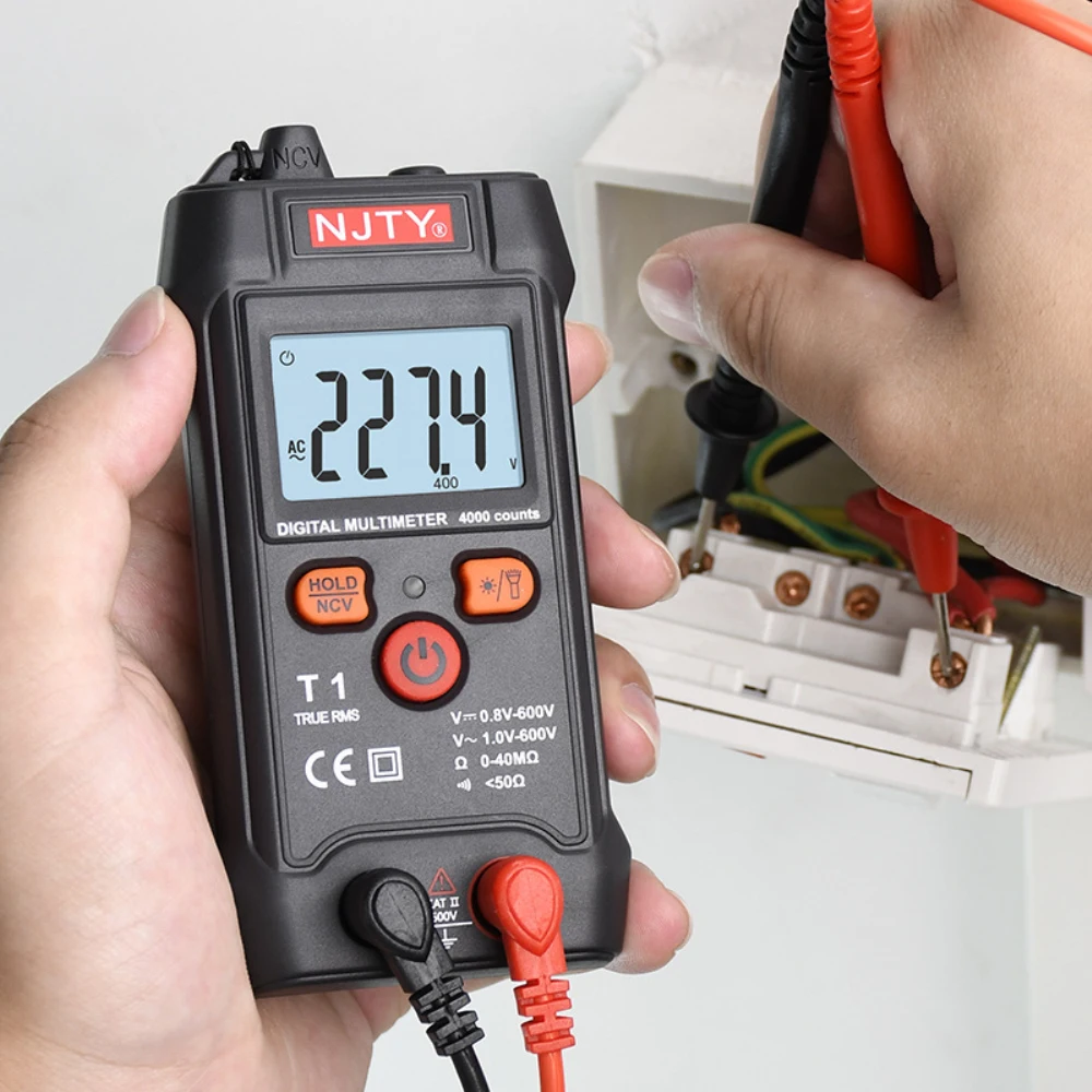 T1 Mini Digital Multimeter 4000 Counts Auto Ranging TRMS /DC resistance NCV with Backlight+flashlight Multi metro