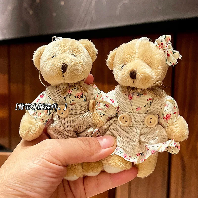 Casal Urso e Coelho Brinquedos de pelúcia Boneca de linho bonito para meninas, pingente de chaveiro, presente de festa infantil, atacado, 4 peças por lote