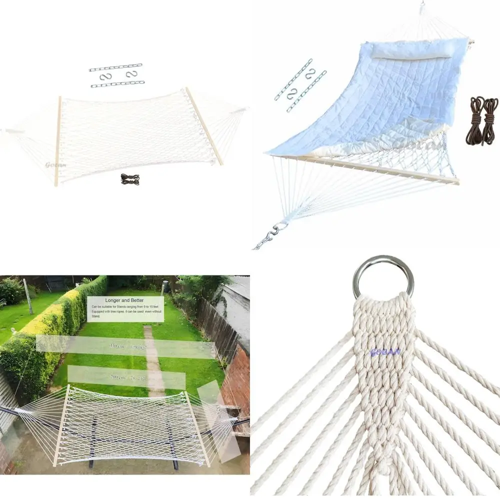 

Outdoor Patio Yard Hammocks: Cotton Rope with Chains Hooks and Tree Straps, Fits Stands 9 to 15 Feet