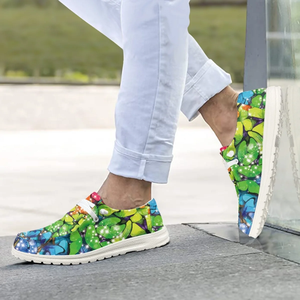 

INSTANTARTS Gradient Butterfly Print Cartoon Cute Summer Breathable Soft Sole Loafers Lightweight Dress Wedding Footwear For Men