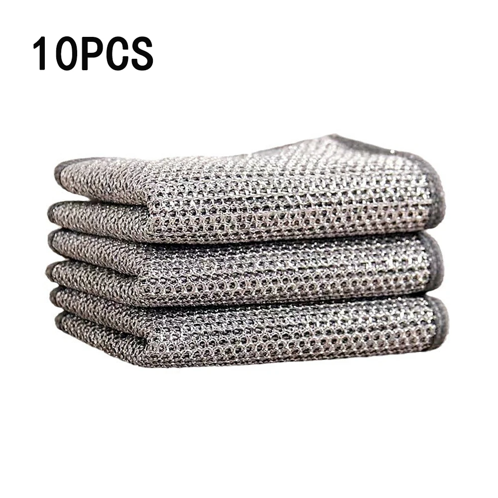 10pcs Metal Double Wire Dish Towel 20x20cm Non-stick Oil Iron Dishrag Kitchen Pan Pot Dishe Cleaning Rag Napery Dishcloth