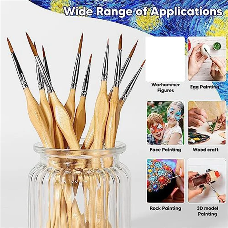 فرش طلاء مصغرة مكونة من 11 قطعة مجموعة فرش طلاء بتفاصيل دقيقة فرش رسم صغيرة صغيرة مناسبة للفن والحرف اليدوية والأكريليك والألوان المائية