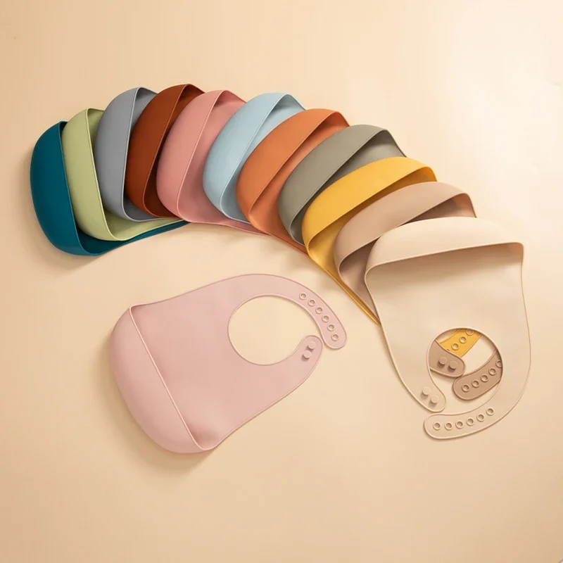 Food Grade Baby Soft Silicone Bibs Waterproof Infant Solid Color Bib Burp Cloths Adjustable Feeding Scarf Newborn Accessories