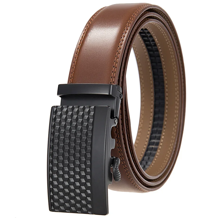Plyesxale 3.5cm Width Men Automatic Buckle Belt Designer Brand Real Leather Belts For Men Dress Business Belt Strap Male B1221