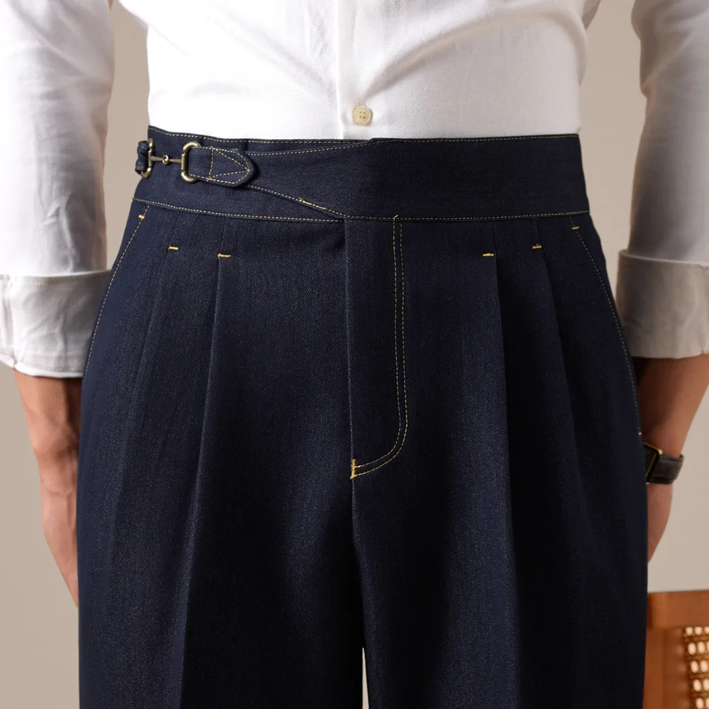 

Джинсы с высокой талией в стиле ретро, мужские повседневные деловые универсальные брюки прямого кроя, регулируемые брюки-карго, осенние брюки в стиле джинсовой ткани