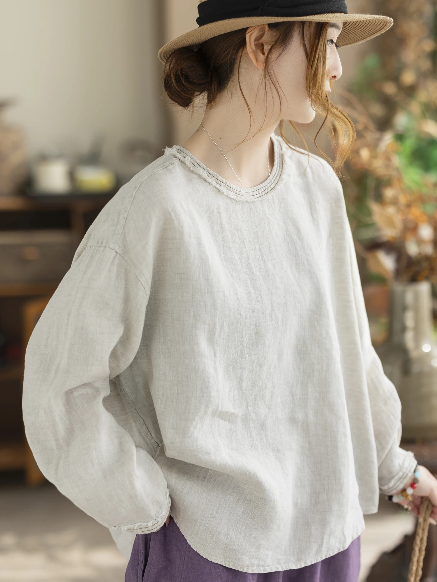 

Женская льняная рубашка Camiyu: Новинка весны, свободный крой, круглый вырез, длинный рукав, дышащая, повседневная, модная, комфортная, приятная к коже.