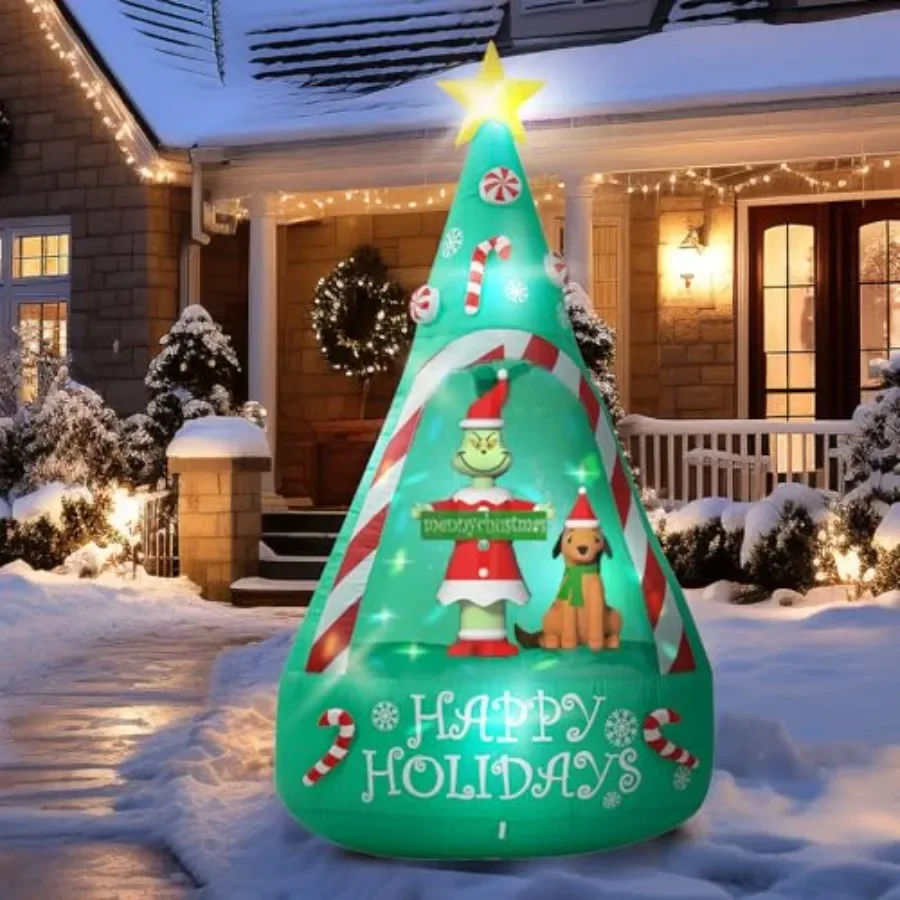 

6FT Christmas Tree Inflatable Decorations Outdoor Green Big Monster and Dog Max Inflatables Decorations with Built-in LED Rotat