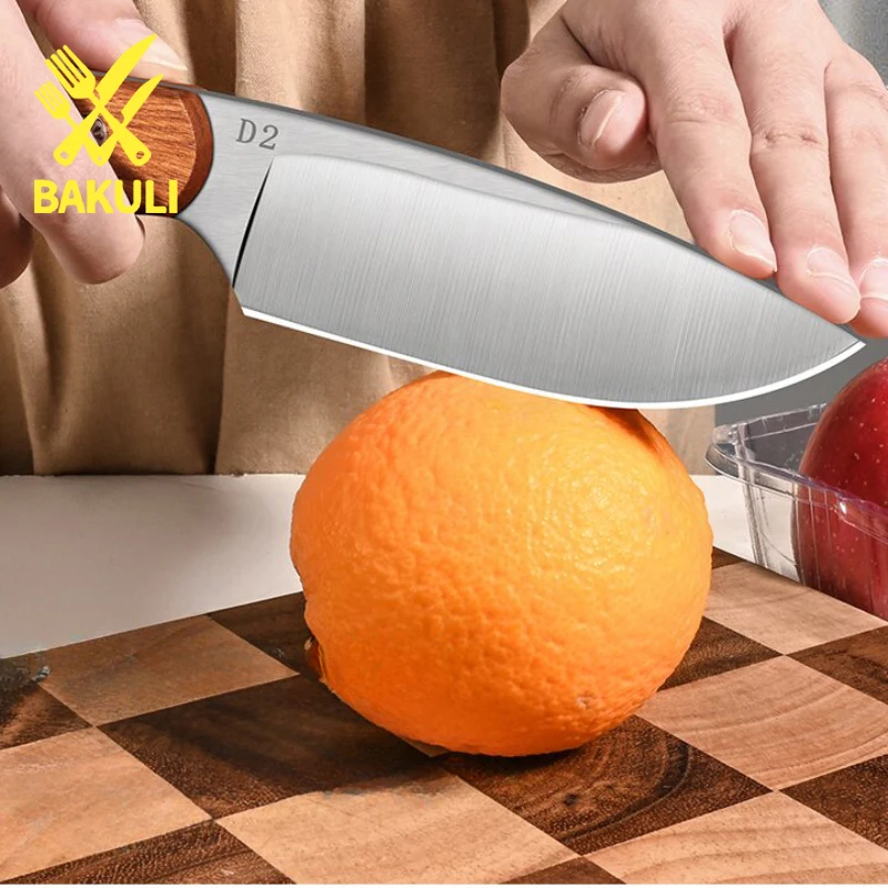 BAKULI-M50 Sapele Wooden Handle Kitchen Knife,Integrated Precision Steel Blade,Meat Knives,Fruit Knife,Comes with Knife Cover