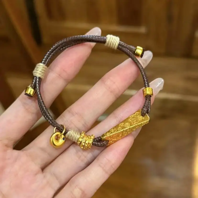

Plated With Genuine Gold Preservation Sand Gold Small Lump Auspicious Words Triangular Cone Bracelet DIY Woven Girls Gift