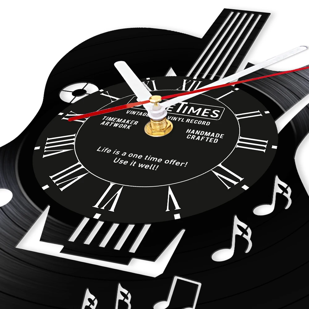قطع الليزر ألبوم الموسيقى المخصصة الغيتار ساعة حائط مع نص مخصص شخصية عازف الجيتار اسم مسجل فينيل على مدار الساعة أفكار هدية الموسيقى