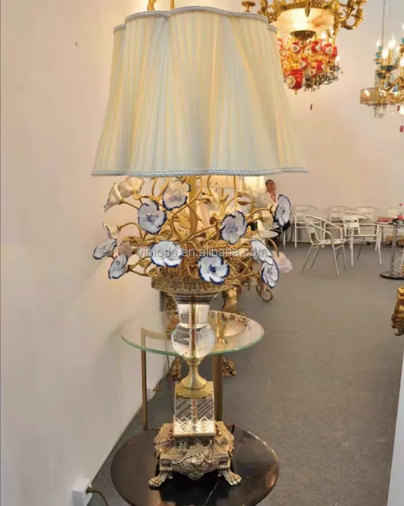 Classical crystal flower carving elegant table lamp European style living room villa gold luxury flower copper lamp