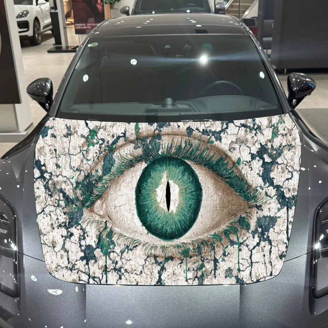 

Mystic Green Eye Crackle Adventure PVC Car Engine Hood Vinyl Wraps, Self-Adhesive Waterproof Car Hood Decal Sticker, Car Decorat