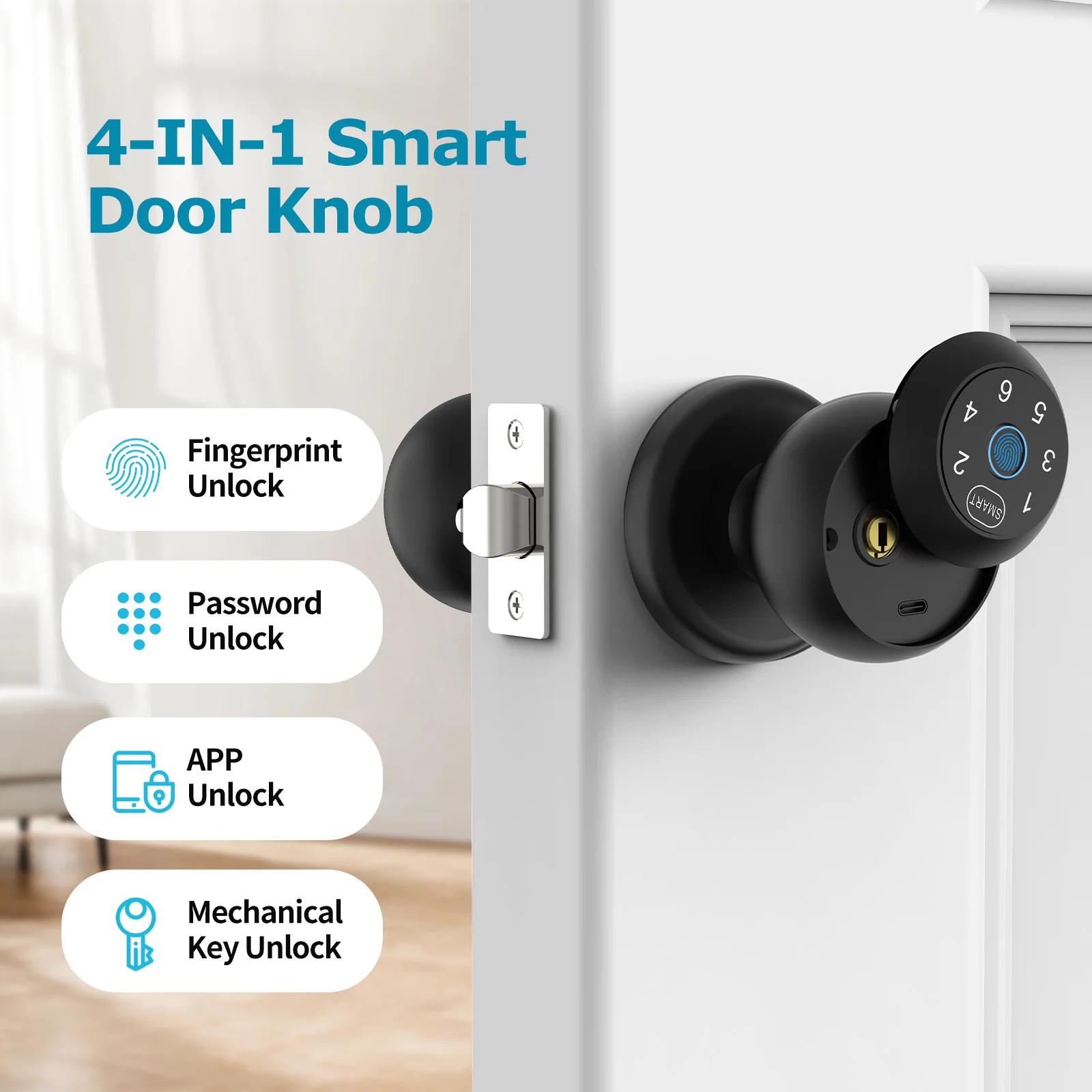 Smart Ball Tuya APP Remote Control Door Lock Fingerprint Passcode App Control Type-C Emergency Power Indoor Wooden Lock