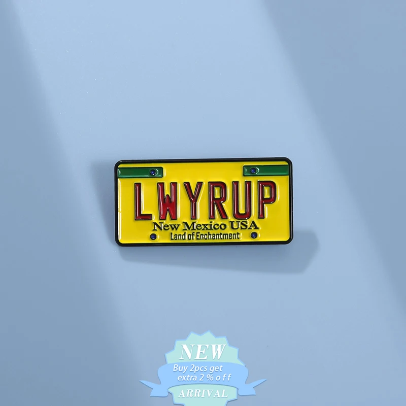 Lwyrup Yellow License Plate Enamel Pin New Mexico Usa Horror Movies Collection Brooch Lapel Backpack Badge Jewelry Accessories