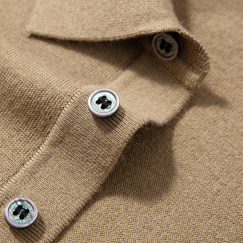 

High Quality Silk Wool Knitting Tops Men 2026 Spring Classic Solid Knitwear Long Sleeve Sheep Wool Jumper Soft Knit Polo Shirts