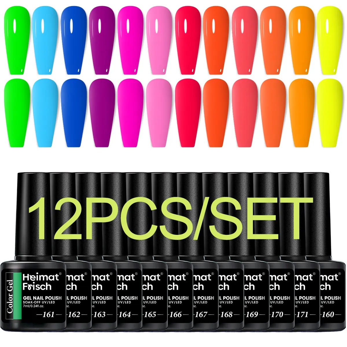 12 Piece Rainbow Bridge Moisturizing Nail Polish Set, Neon Rainbow Bridge Nail Polish, Moisturizing Nail Polish.
