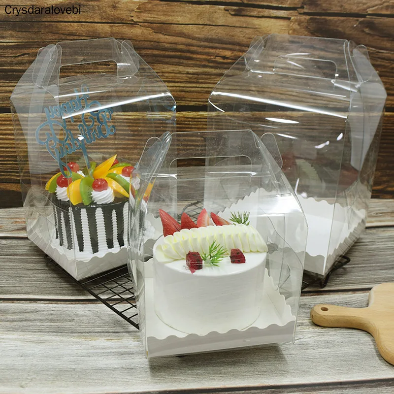 10pcs Handle Transparent Heighten Boxes For Cake Decoration Gift Food Package Wedding Birthday Supplies Baby Show