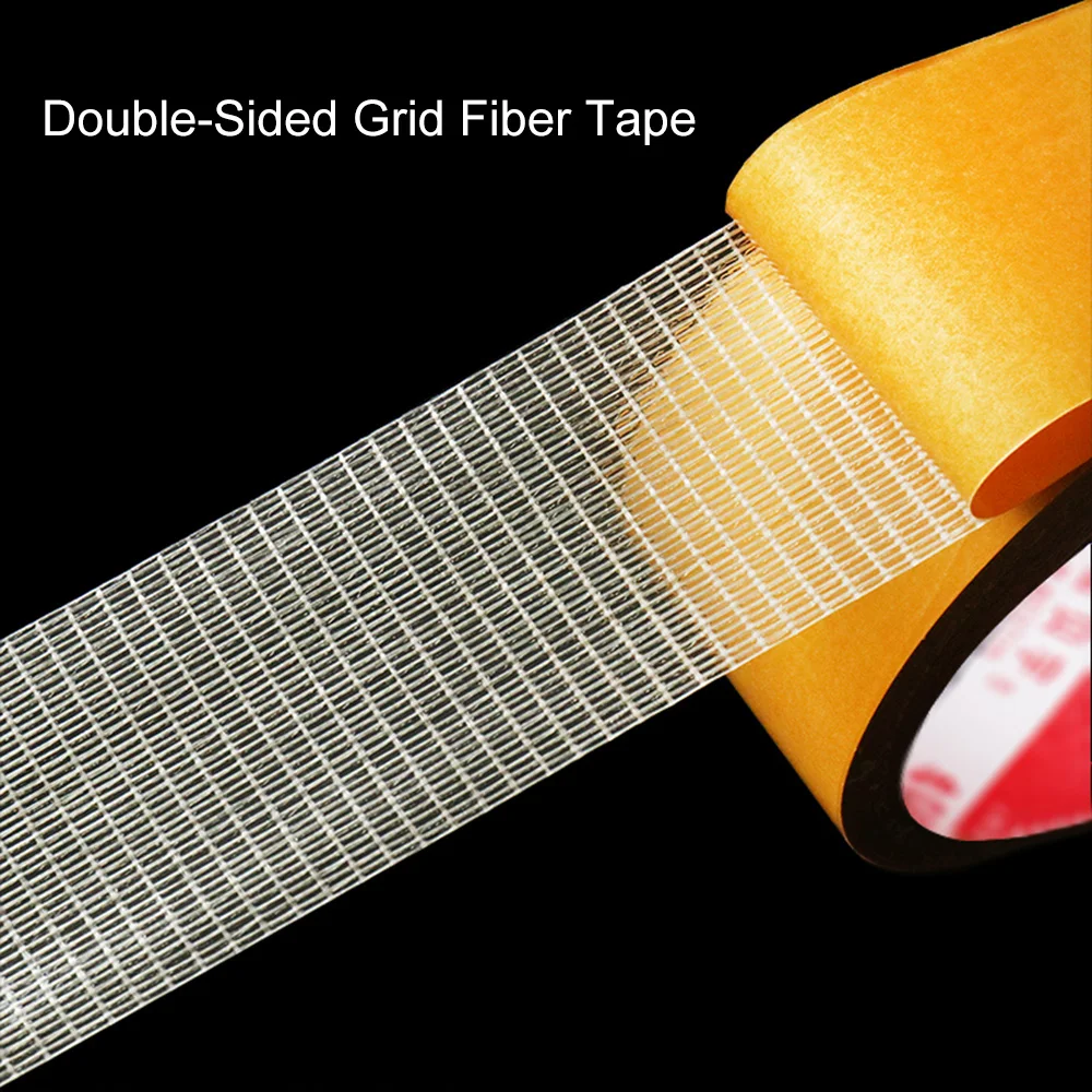 1Roll Double-Sided Grid Fiber Adhesive Tape High Viscosity Mesh Fiberglass Transparent Adhesive Tape for Carpet Fixing 10M