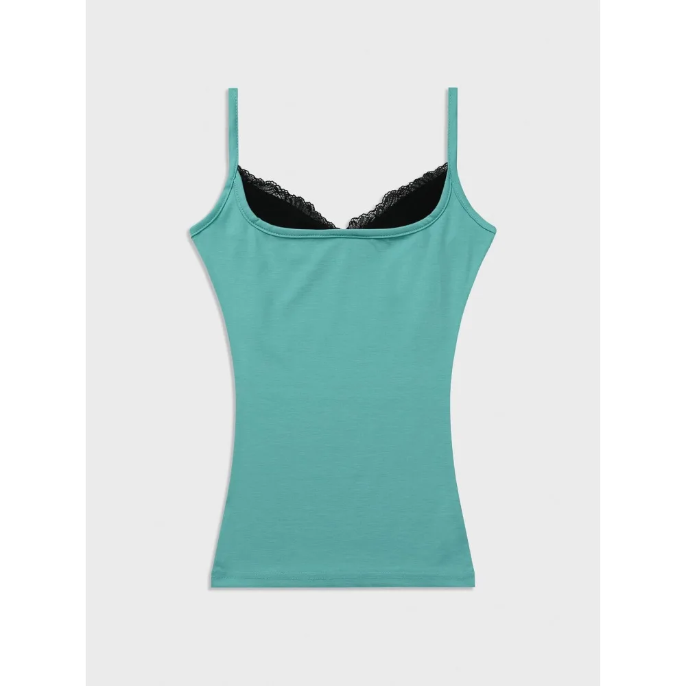 Frisches INS-Spitzen-Patchwork-Top mit Fake-Two-Piece-Effekt, schmal geschnitten, mit Trägern, sommerlich, sexy, mit Aufdruck, für Damen