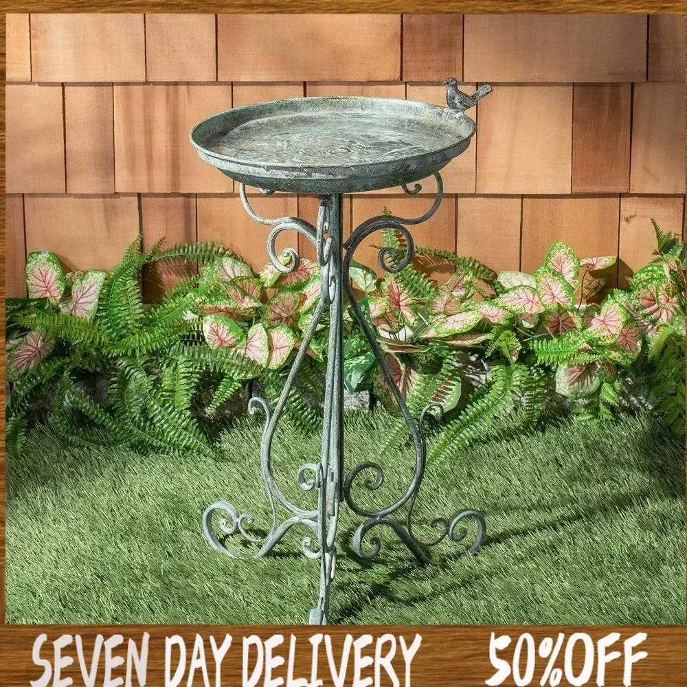 Bird Bath Outdoor Collection Ashlan Antique Victorian Scroll Iron Garden Patio Backyard Charming Bird Bath Mossy Blue