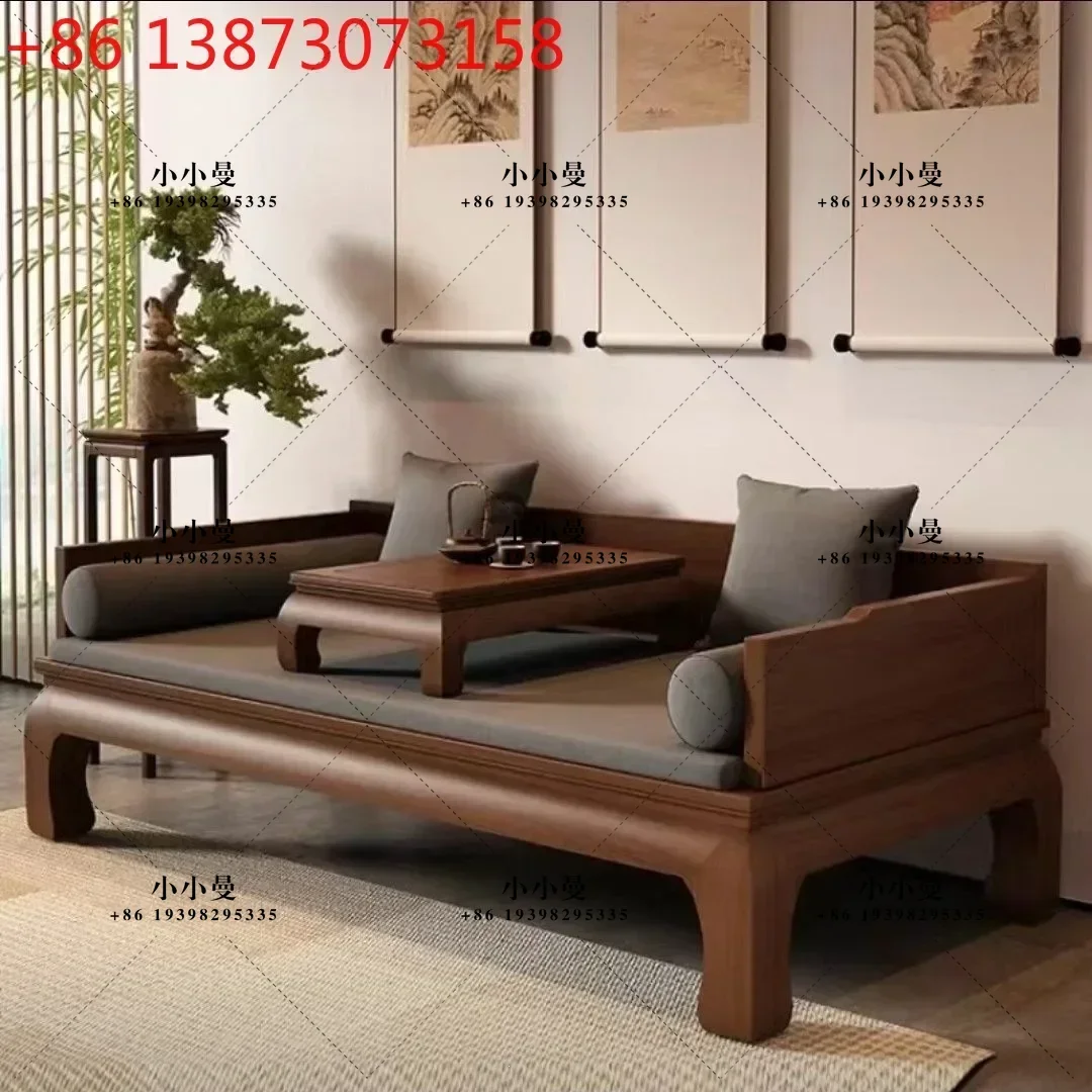 Chinese solid wood elm tenon and mortise living room simple small apartment Arhat bed