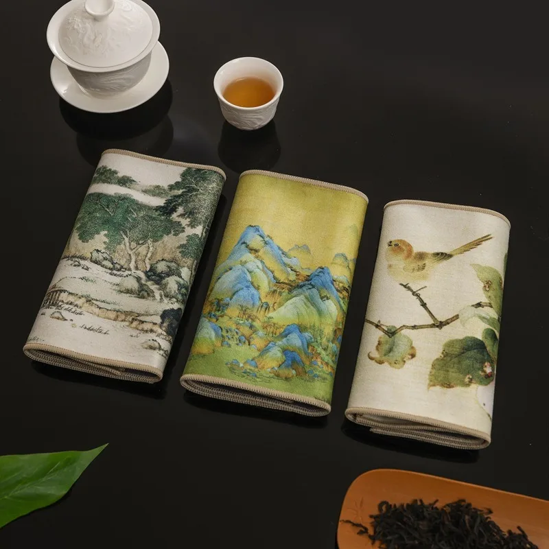 Chinese Painted Thick Tea Towel Super Absorbent High-end Set Accessories Table Mats Professional RagTea Napkin 18x40cm