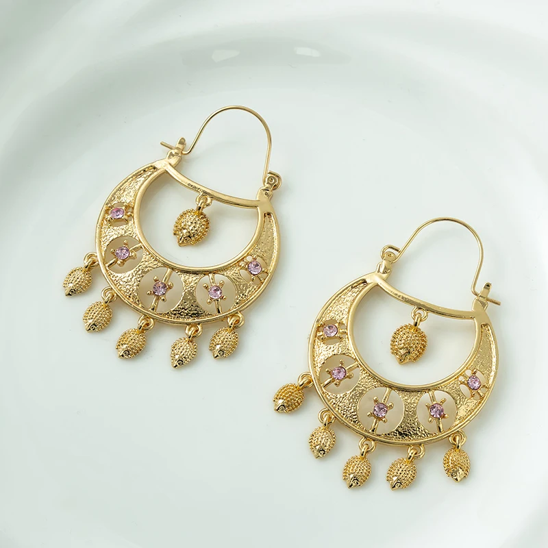 Vintage Ethnic Middle Eastern Earrings, Multi-Color Unique Dangle Design Moroccan Bridal Wedding Accessory