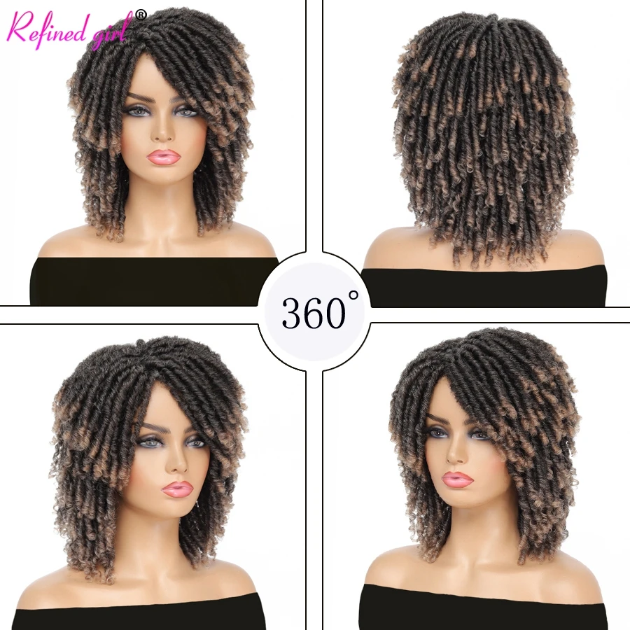 Verfeinert Mädchen Dreadlocks Perücken Kurze Twist Perücke für Schwarze Frauen 6 Zoll Ombre Lockige Synthetische Geflochtene Perücke Für Schwarze