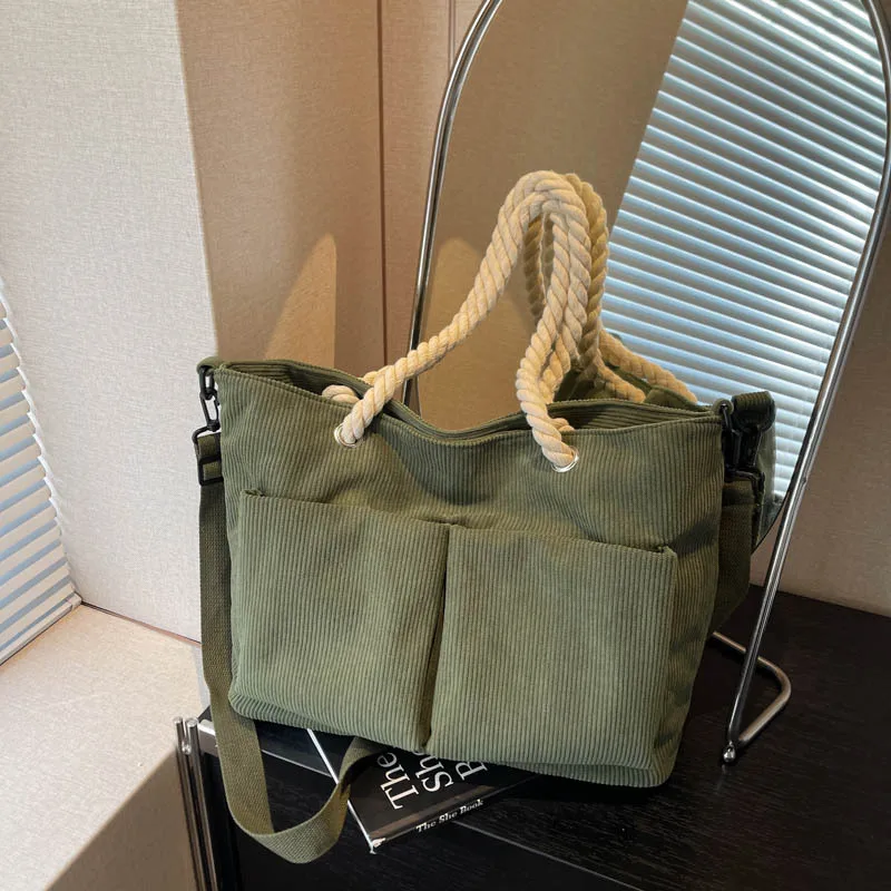 

Corduroy Travel Shoulder Bag for Girls2026 Vintage Simplicity Style Large Capacity Totebag Bag for School Daily Use Outdoor Trip