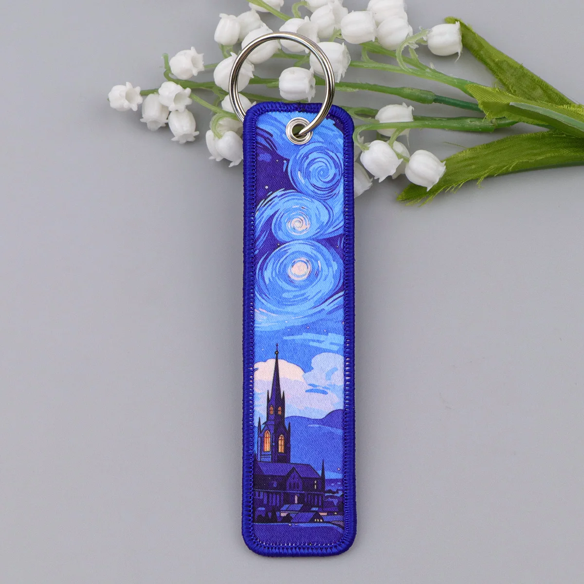 Starry Sky Ancient Building Embroidery Keychain Key Tag For Motorcycles Cars Backpack Fashion Keys Accessories Gifts For Friend