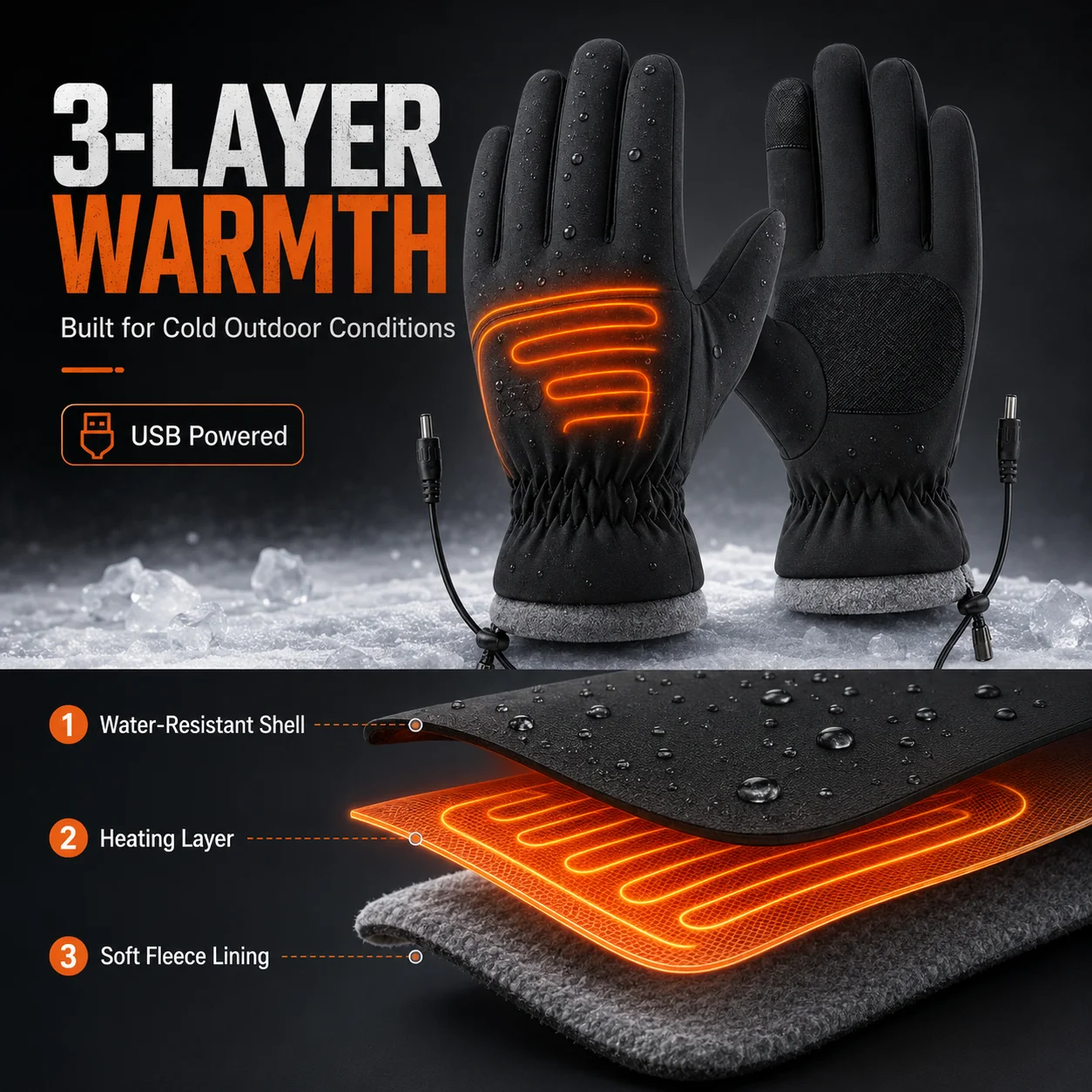 Fast‑Heating USB Heated Gloves Constant‑Temperature 3‑Level Temp Control Heating Touch‑Screen Winter Gloves For Skiing Hiking