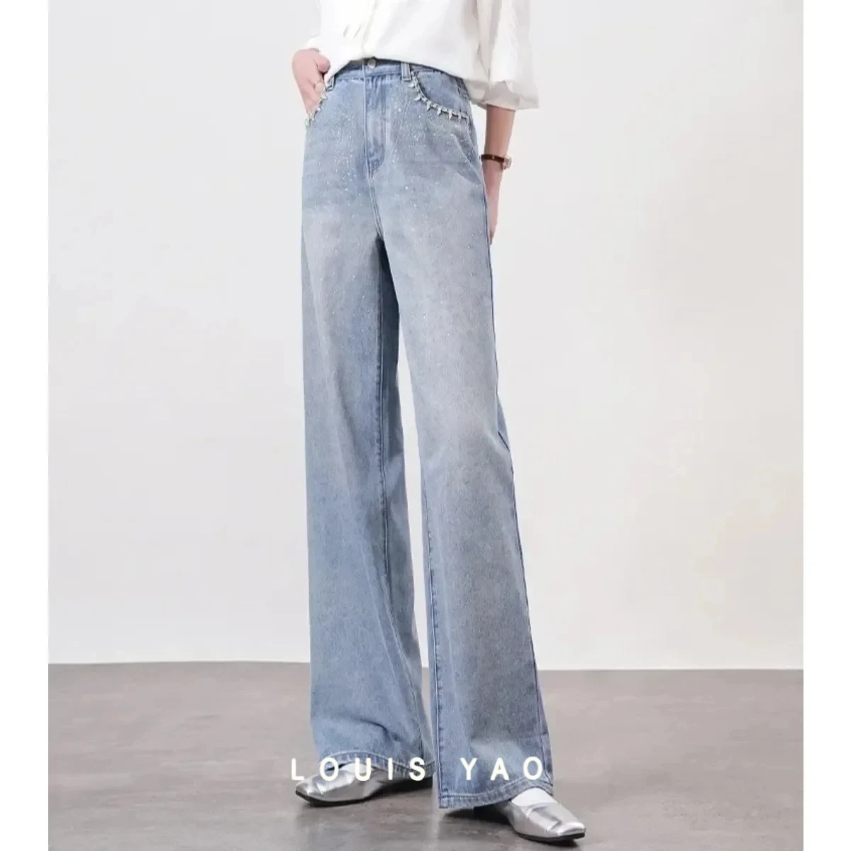 

Autumn Retro Fashion Long Straight Pants Women's Pants Personalized Chain Decorative Jeans Female Clothing Spring New 2025