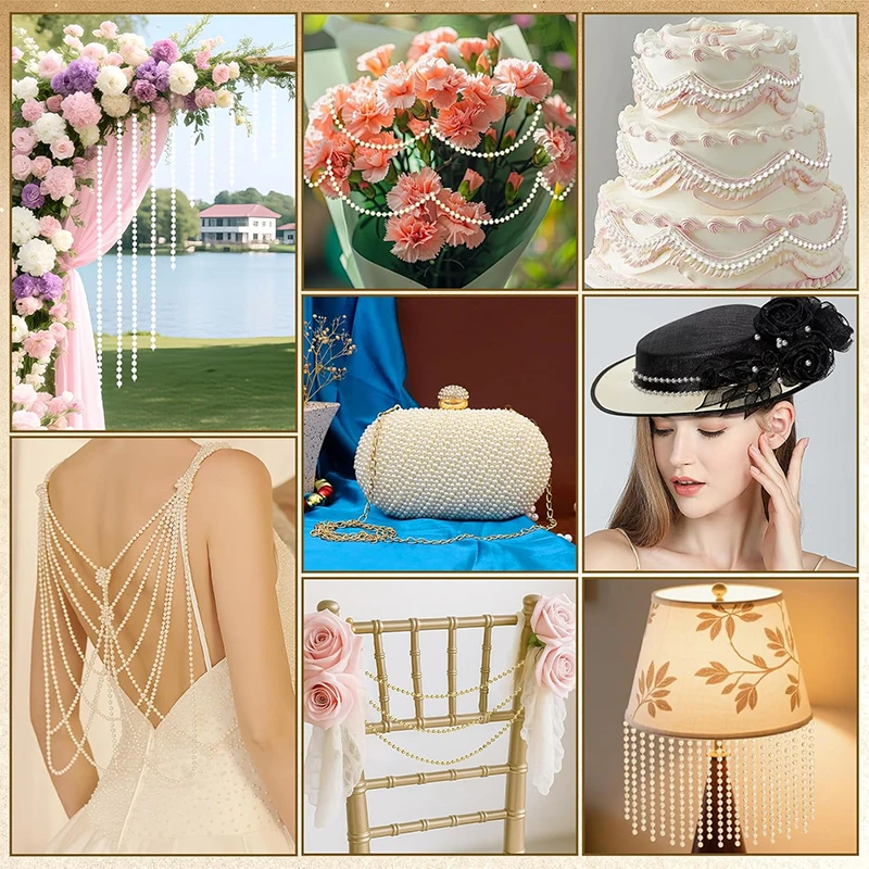 5M Professional Pearl Garland – 4mm, 5mm, 6mm Multi-Size Chains for Product Photography, Flat Lays & Jewelry Styling TMZ
