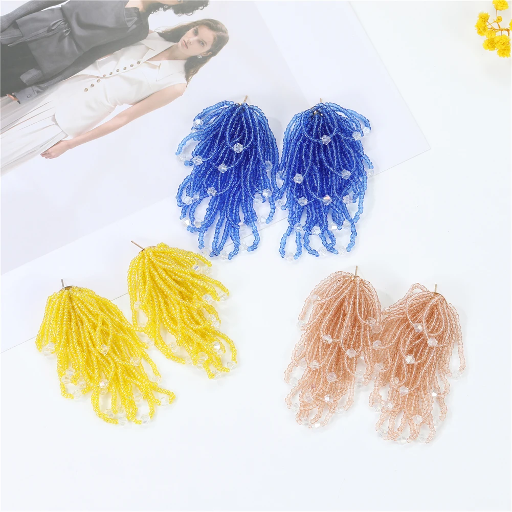 Simple Colorful Beaded Earrings Classical tassel earring Handmade Purple Beaded Flower Earrings for Woman Cute Colorful Earrings