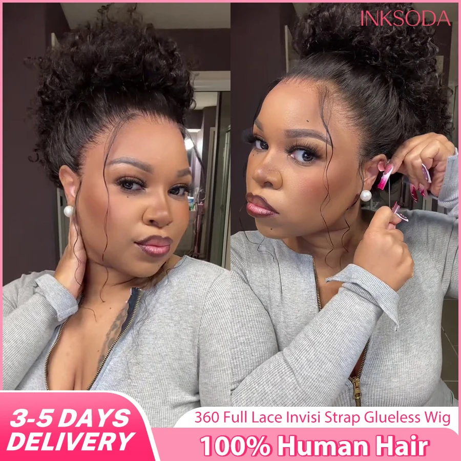 

Невидимый парик 360 HD из натуральных волос, без клея, для женщин, плотность 220, глубокие кудри, парик 360 с кружевной передней частью, предварительно выщипанный